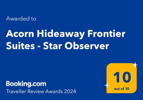 Сертификат, награда, табела или друг документ на показ в Acorn Hideaway Canton Frontier Suite The Star Observer