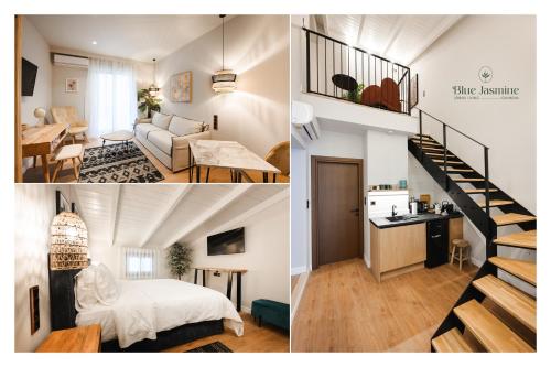 un collage de photos d'un salon et d'un salon dans l'établissement Blue Jasmine Urban Living, à Ioannina