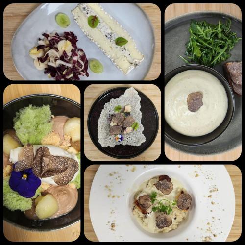 a collage of pictures of different plates of food at Hôtel Le Prieuré in Rancourt