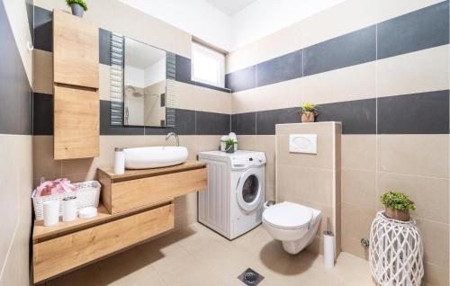 ein Badezimmer mit einer Waschmaschine und einem Waschbecken in der Unterkunft 3 Bedroom Amazing Home In Lisane Ostovicke in Lišane Ostrovičke