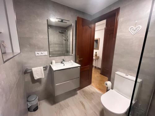 a bathroom with a white toilet and a sink at Apartamento La Plaza en Toro Zamora in Toro