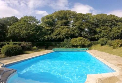 una gran piscina azul con árboles en el fondo en The Old Stables - Self Contained Cottage - Hot Tub and Pool en Salisbury