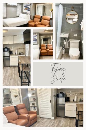 a collage of photos of a kitchen and a living room at Harmonious Suites in North Miami Beach