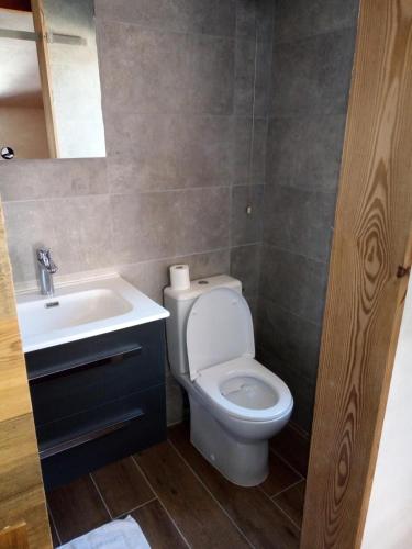 une salle de bain avec des toilettes blanches et un lavabo dans l'établissement Résidence Bon Accueil - 4 pièces + 2 mezzanine 12 personnes 3 expo est MAE-3664, à Valloire