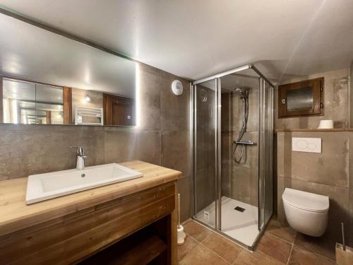 a bathroom with a shower and a sink and a toilet at Chalet Sarazin - Chalets pour 4 Personnes 994 in Crest-Voland