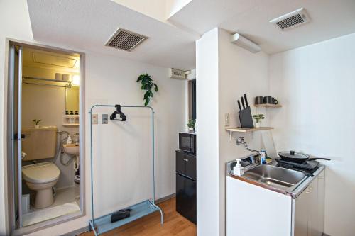 大阪的住宿－Tenmabashi Home in Osaka - Vacation STAY 16208，一间带水槽和卫生间的小浴室