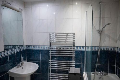 a bathroom with a sink and a toilet and a shower at 1-Bed Flat in Ocean Village in Southampton