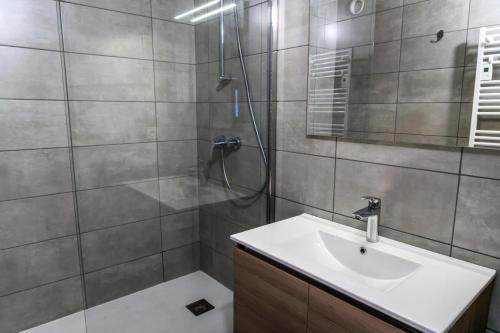 La salle de bains est pourvue d'un lavabo et d'une douche. dans l'établissement Résidence Le Belvedere - 2 Pièces pour 5 Personnes 274, aux Orres