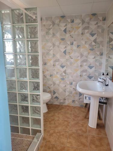 a bathroom with a sink and a toilet at Llar de Laura in El Poblenou del Delta