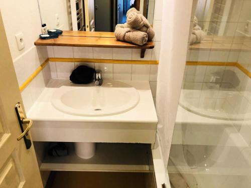 une salle de bain avec un lavabo et un miroir dans l'établissement Résidence Athamante - L'Athamante 6 - Proche des pistes, de la piste de luge et des commerces MAE-5574, à Valmorel