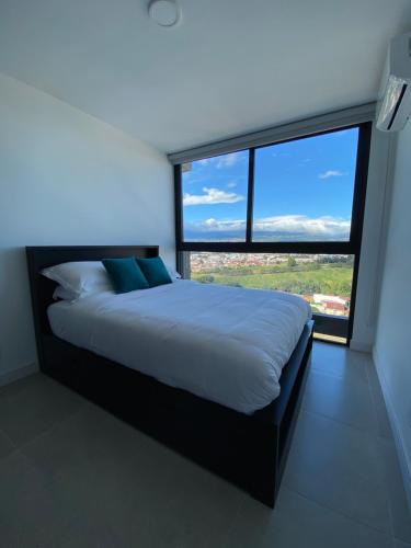 1 dormitorio con 1 cama y ventana grande en Luxury apartment in San José, en San José