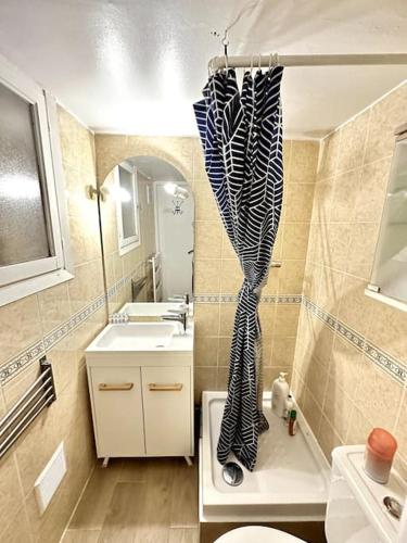 une salle de bain avec toilettes et lavabo dans l'établissement La Tanière du Bois Flotté, à Nice