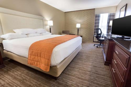 pokój hotelowy z łóżkiem i telewizorem z płaskim ekranem w obiekcie Drury Inn & Suites Greensboro w mieście Greensboro