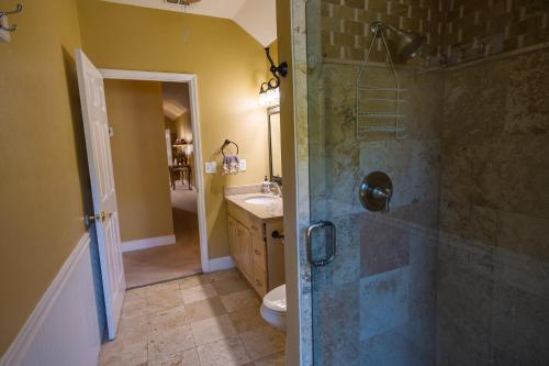 W łazience znajduje się prysznic, toaleta i umywalka. w obiekcie Paradise in a country setting 1100 sq ft apartment w mieście Lake Mary