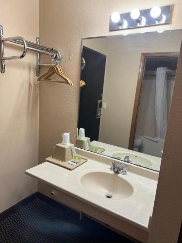 a bathroom with a sink and a large mirror at Eco-Lux Inn Norfolk in Norfolk