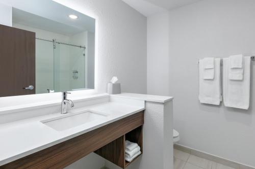 a white bathroom with a sink and a mirror at Holiday Inn Express - San Antonio East I-10 by IHG in San Antonio