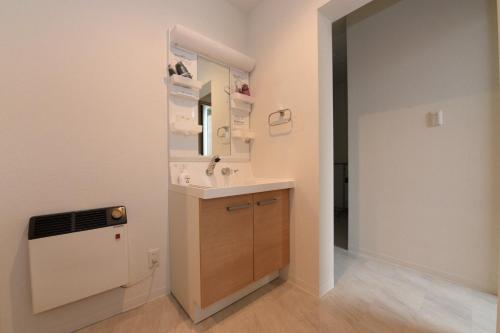 een badkamer met een wastafel en een spiegel bij Ryoan / Vacation STAY 80257 in Otaru