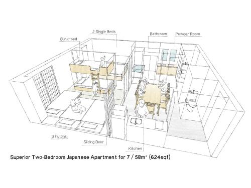 a floor plan of a house with diagrams at MIMARU Osaka Shinsaibashi East in Osaka
