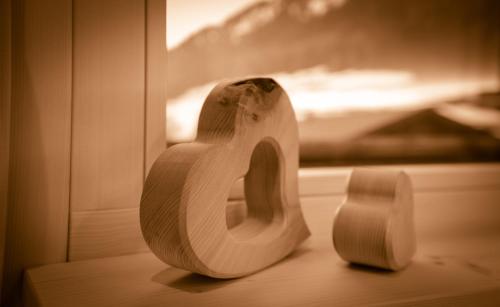 a wooden toilet paper holder sitting in a window at WOLF Apartments Padaun in Vals