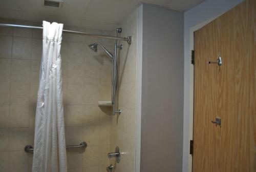 a bathroom with a shower with a shower curtain at Best Western Owego Inn in Owego
