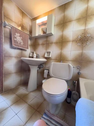 a small bathroom with a toilet and a sink at Maison authentique avec grande terrasse in Kritinía