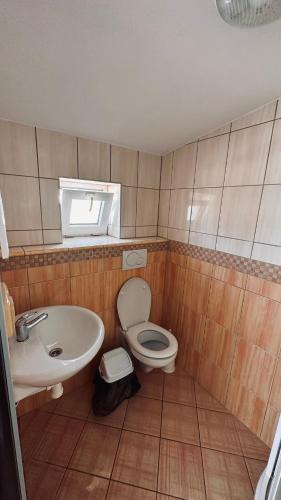 mała łazienka z umywalką i toaletą w obiekcie Penzion a restaurace U Šidlů 