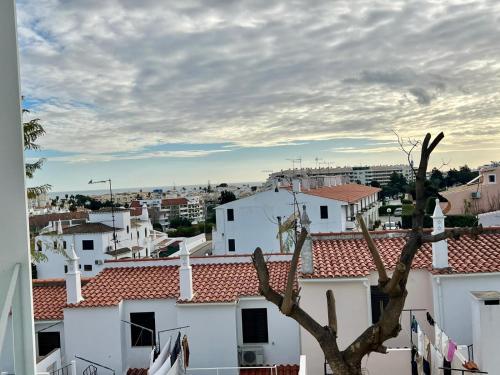 uma vista para uma cidade com edifícios brancos e uma árvore em Vila Meluna em Albufeira