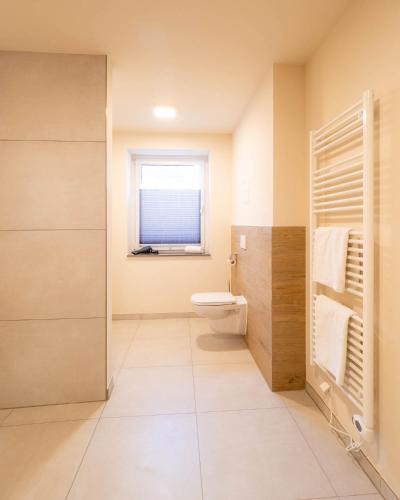 a bathroom with a toilet and a window at Domizil am Gohrisch in Kurort Gohrisch