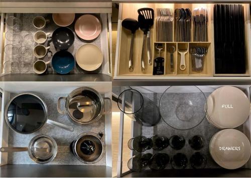 a kitchen with pots and pans and utensils at Inspirational apartment - to rest & to work in Alcalá