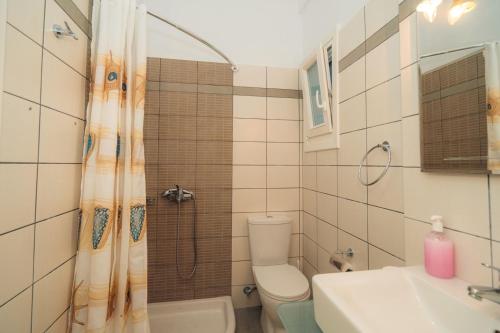 a bathroom with a shower and a toilet and a sink at Arhontou in Apollonia