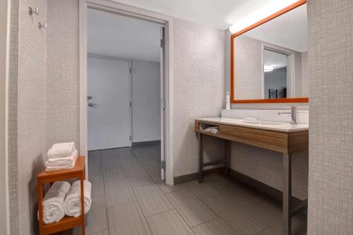 a bathroom with a sink and a mirror at Hampton Inn Anderson/Alliance Business Park in Anderson