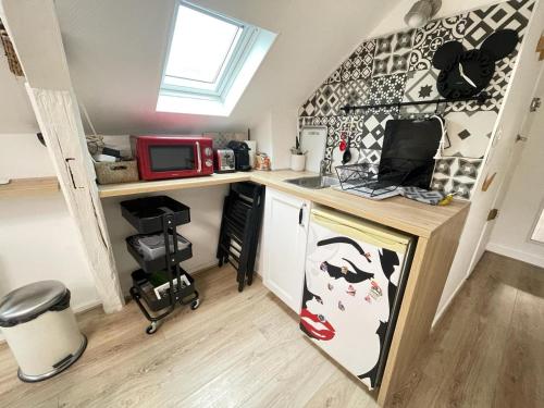 une petite cuisine avec un comptoir et un micro-ondes dans l'établissement Studio cosy à Meaux, à Meaux