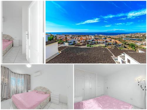 a collage of photos of a bedroom with a view of a city at Villa Las Mimosas in Adeje