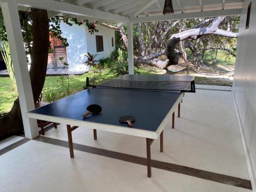 a ping pong table on the back porch of a house at Villa Gaia in Atins