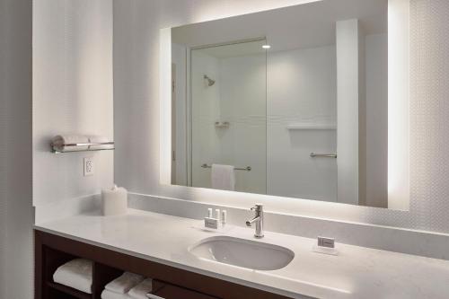 a bathroom with a sink and a large mirror at Residence Inn by Marriott Nashville Downtown/Convention Center in Nashville