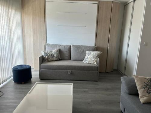 - un salon avec un canapé et une table basse dans l'établissement Elegante Loft en San Juan Playa, à Alicante
