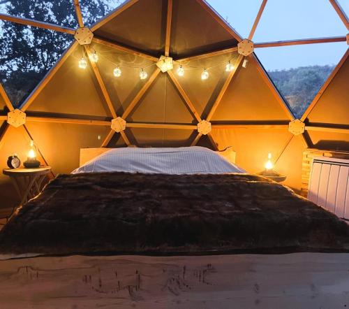 a bedroom with a bed in a tent at Dôme Sirius - Provence étoilée in Rocbaron