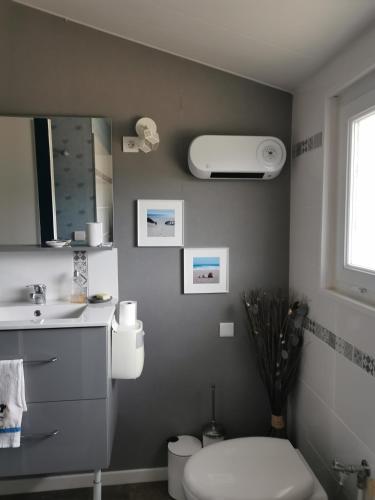 une salle de bain avec toilettes et lavabo dans l'établissement Le Refuge de Manou, à Saint-Péray