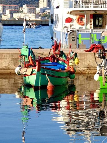 two boats are docked at a dock in the water at Appartement Casa Niculetta in Ajaccio