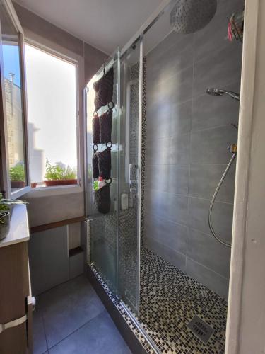 una doccia con porta in vetro in bagno di Charming 2 bedrooms flat, Paris 17ème Batignolles district a Parigi