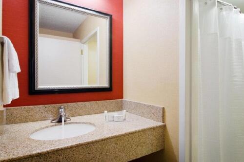 a bathroom with a sink and a mirror at Courtyard Irvine John Wayne Airport/Orange County in Irvine