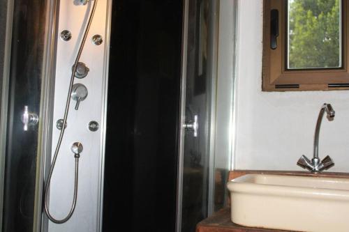 a bathroom with a shower and a sink at Villa de 2 chambres avec piscine partagee terrasse et wifi a Pontonx sur l'Adour in Pontonx-sur-lʼAdour