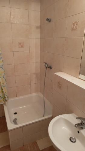a bathroom with a tub and a sink and a shower at t45yhfg in Pobierowo
