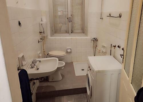een witte badkamer met een wastafel en een toilet bij Vintage Home Castello in Castellarano