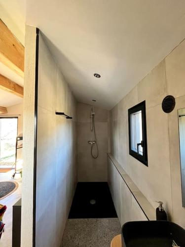 La salle de bains est pourvue d'une douche à l'italienne et d'un escalier. dans l'établissement Cabanon Provençal, à Cuers