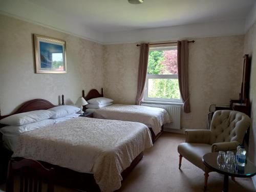 um quarto de hotel com duas camas e uma cadeira em Carraig Rua em Kilkenny