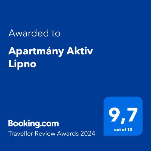 a blue screen with the text awarded toananananinity alpha lippico at Apartmány Aktiv Lipno in Lipno nad Vltavou