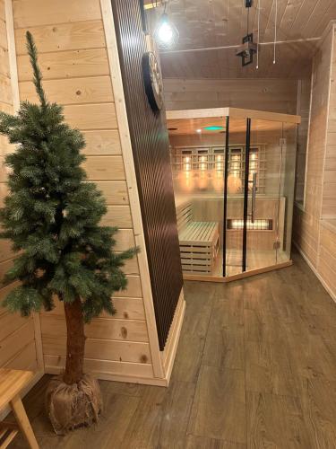 a christmas tree in the middle of a room at Mała Bawaria in Zakopane