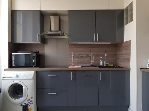 une cuisine avec un évier et une machine à laver dans l'établissement Cosy 3 Pièces Proche Mer, à Nice