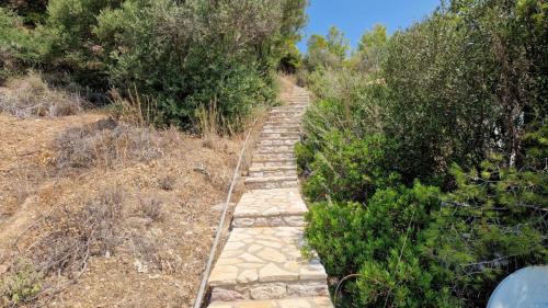 a stone path in the middle of a field at Villa Ammoudi in Vasilítsion